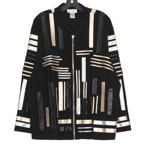 Drapers & Damons Jacket Minimalist Contemporary Artsy Zip Metallic Black 3XL